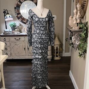 V. Chapman Emerald Green and Cream Floral Maxi Dress